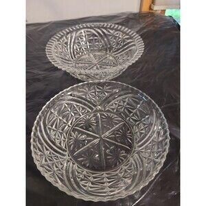 2 Vtg Anchor Hocking Star & Bars Med Serving Bowls See Pics